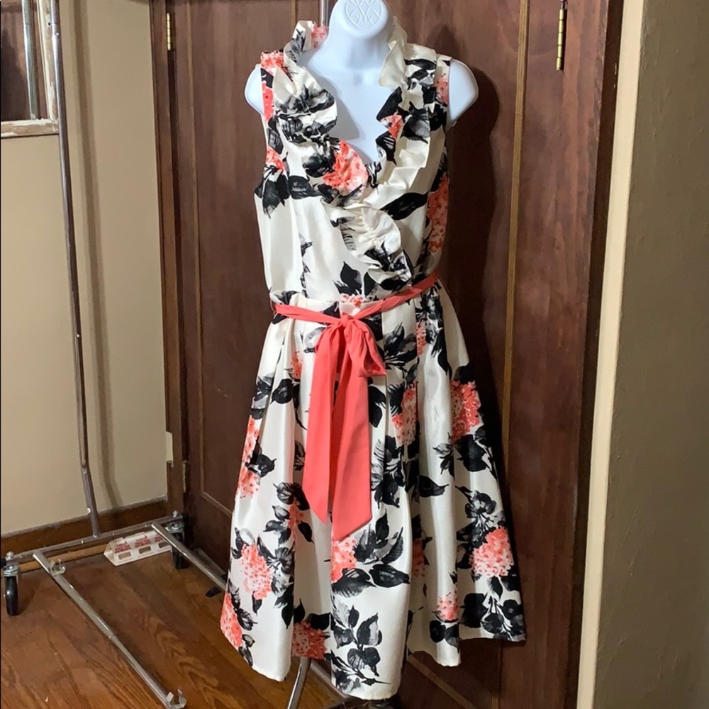 Black and coral tea dress